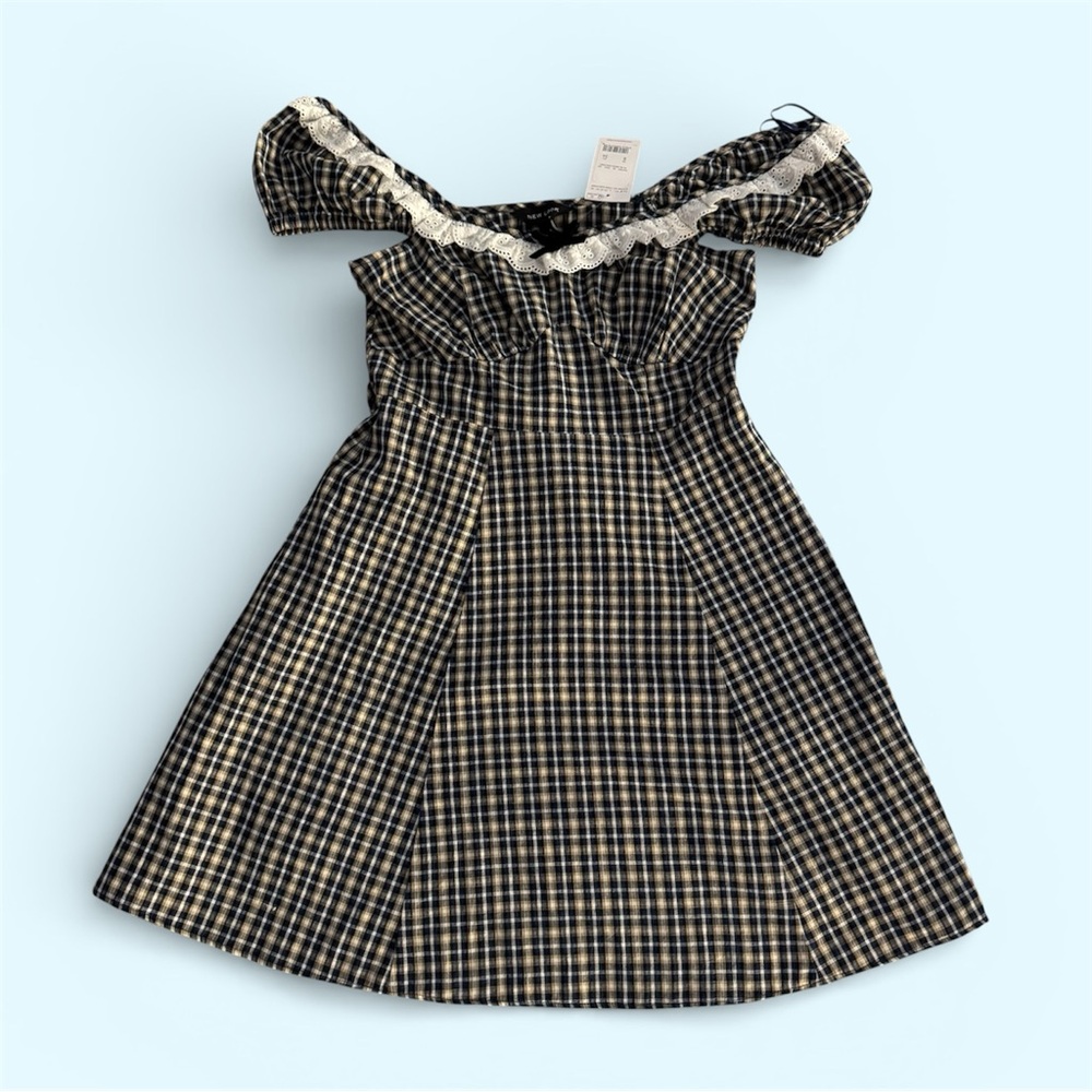 New Look Black and Cream Checkered Dress